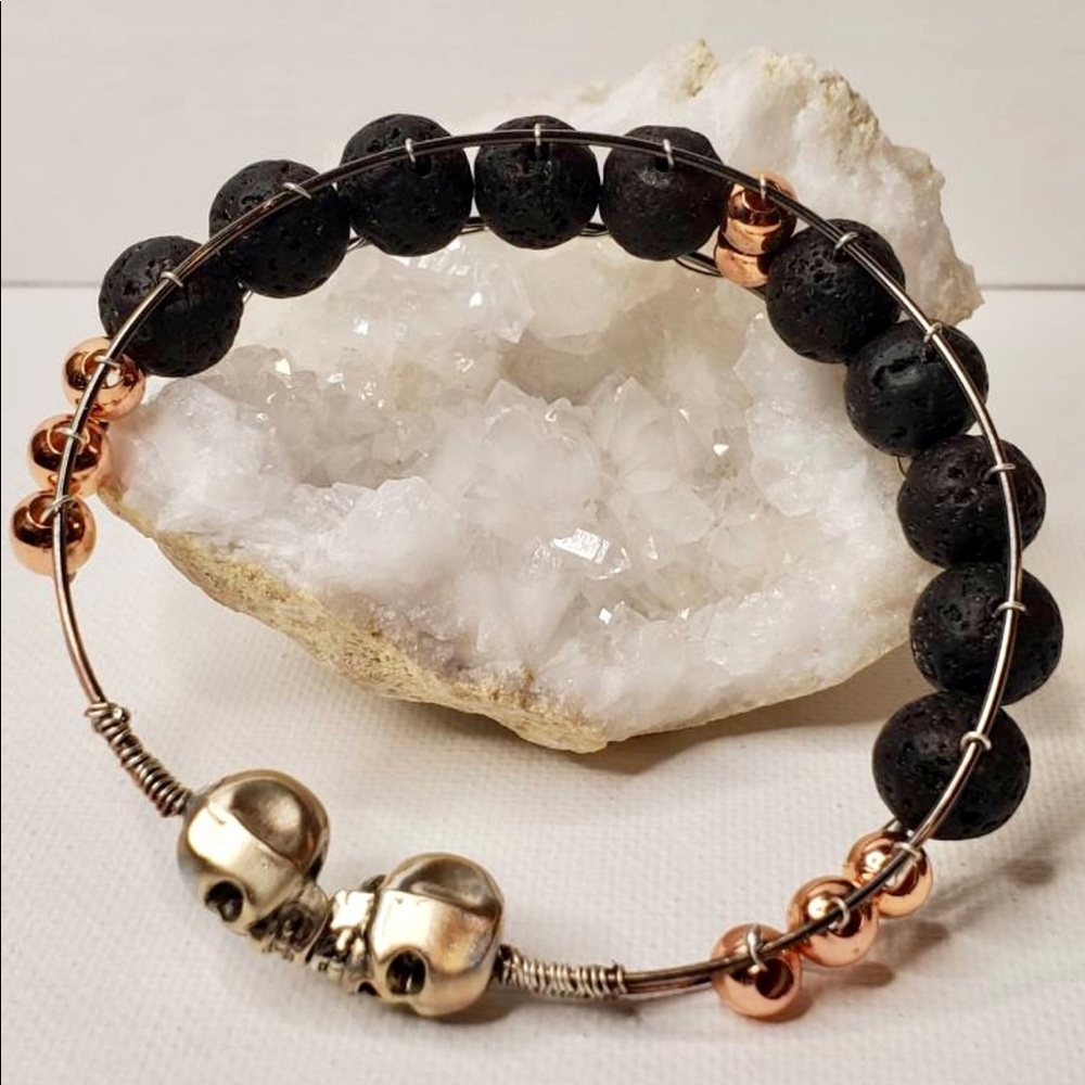Channel Set Lava Stone/Bead & Copper Bracelet - Picture 2 of 7